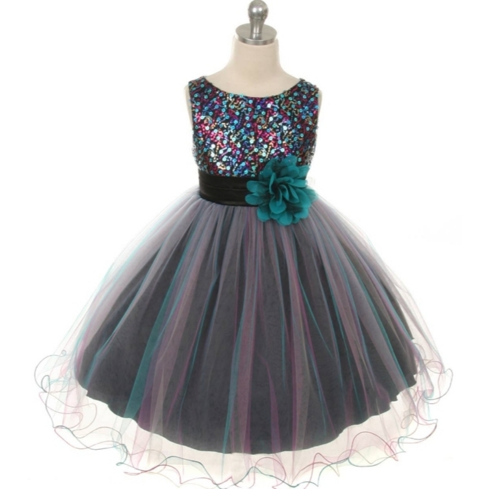 Formal Girls Multi-Sequin Trio Color Tulle Dress